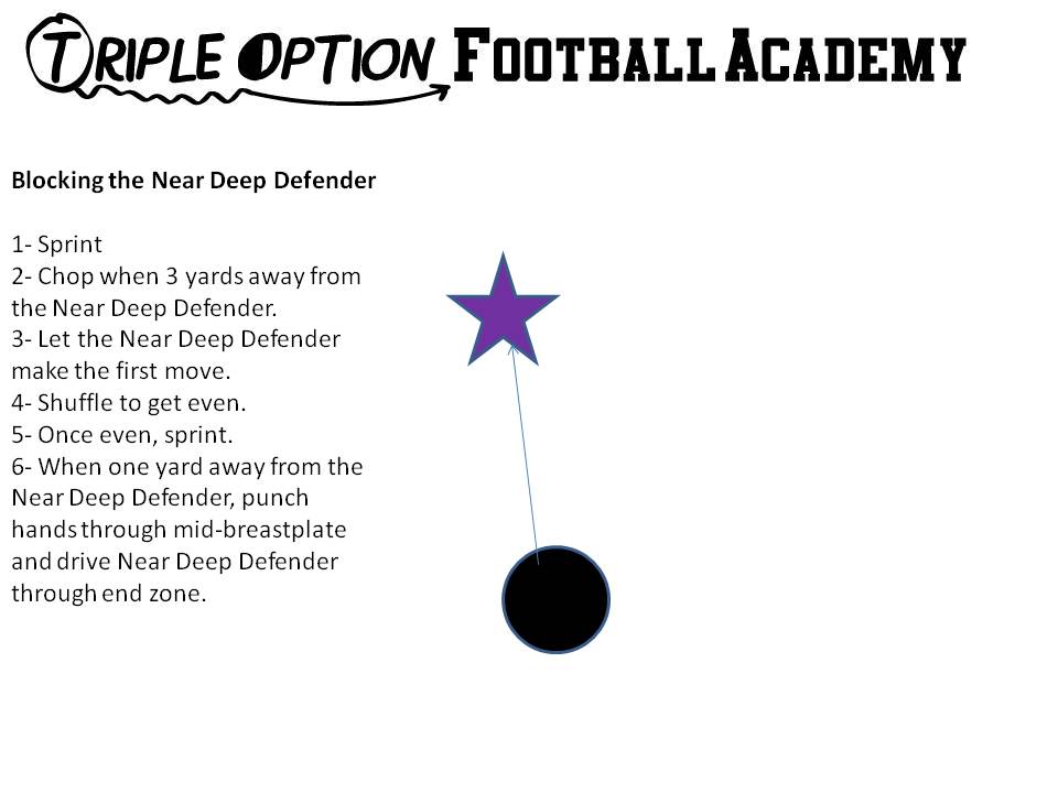 Receiver Blocking the Near Deep Defender (Triple Option Football Academy).