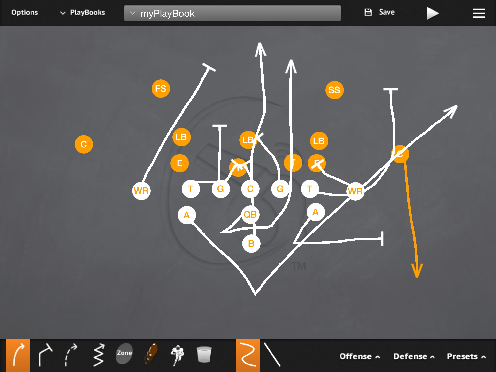 Double Flex Midline Triple PR- #2 in triple count PA- Twirl, Arc PT- Pull, Block 1st threat PG- Veer C-BG- Reverse Ace BT- Scoop BA- Pitch BR- Cutoff Q- Mid 1, Pitch 2 B- Mid Path