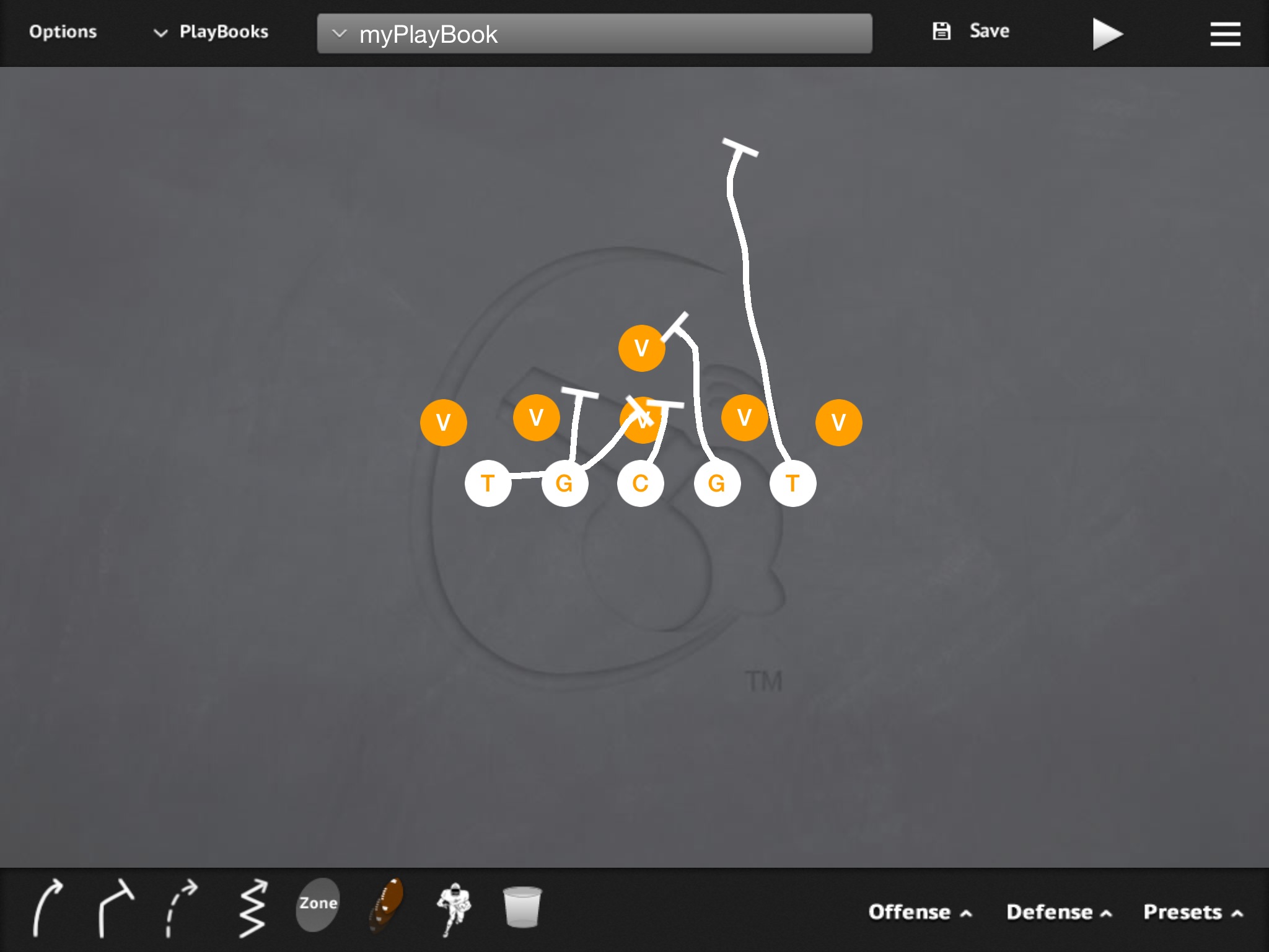 Offensive Line blocking Midline Triple v. Bear PT- Veer to Tiger PG- Ace to Veer C- Ace to Reverse Ace BG- Scoop to Reverse Ace BT- Scoop