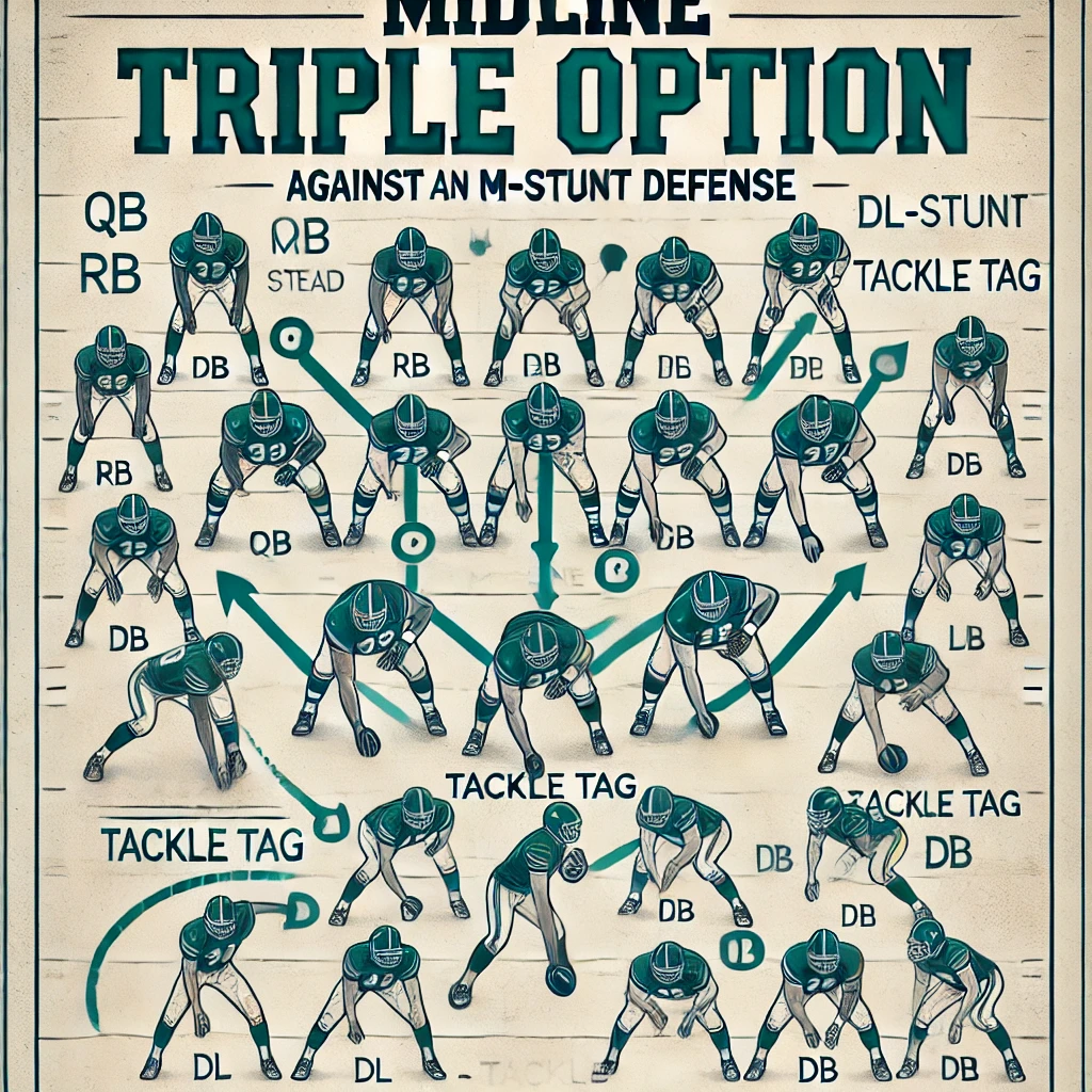 Midline Triple Option with Tackle Tag vs M-Stunt: Breakdown