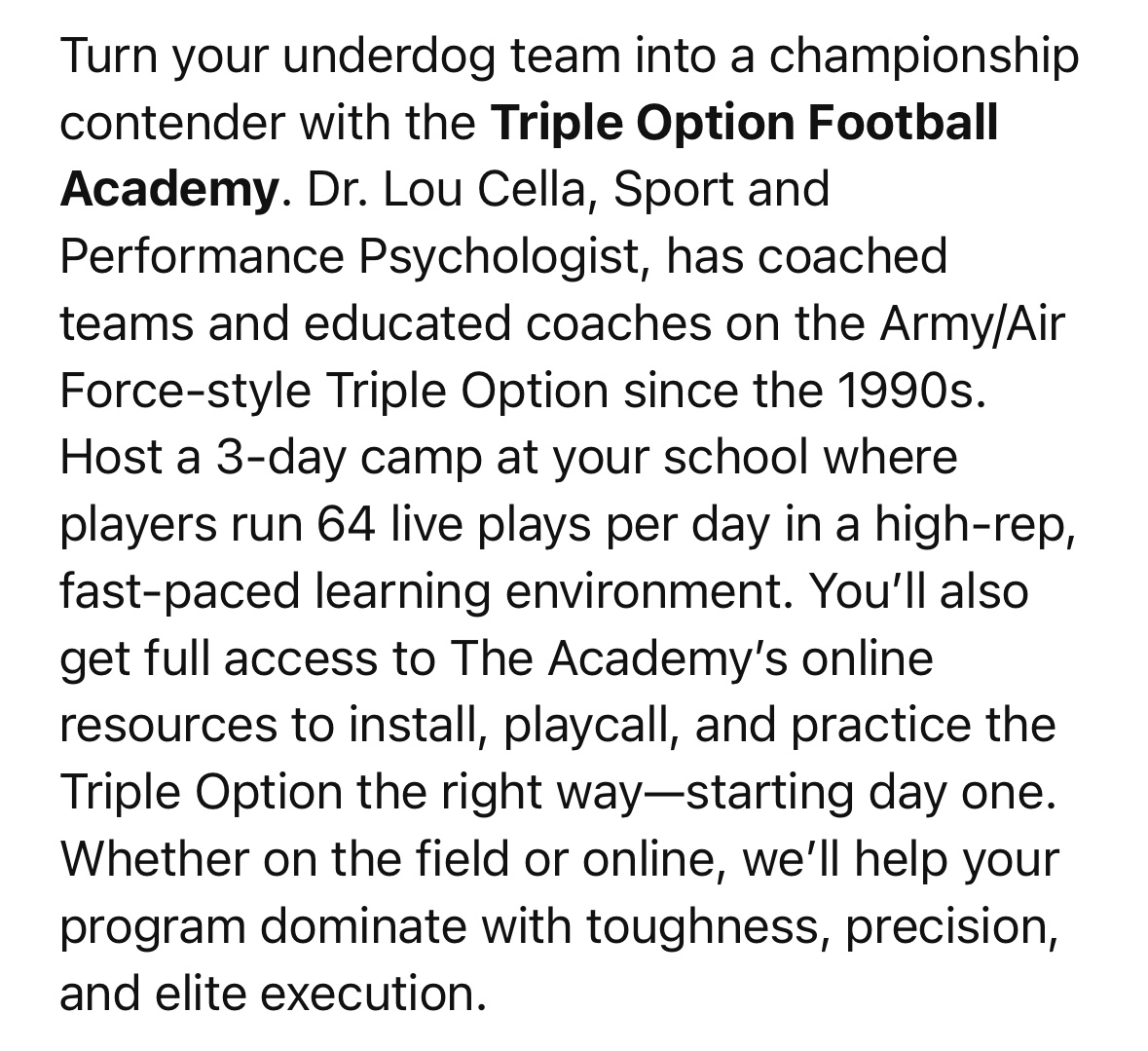 Turn Underdogs into Champions with the Triple Option Football Academy