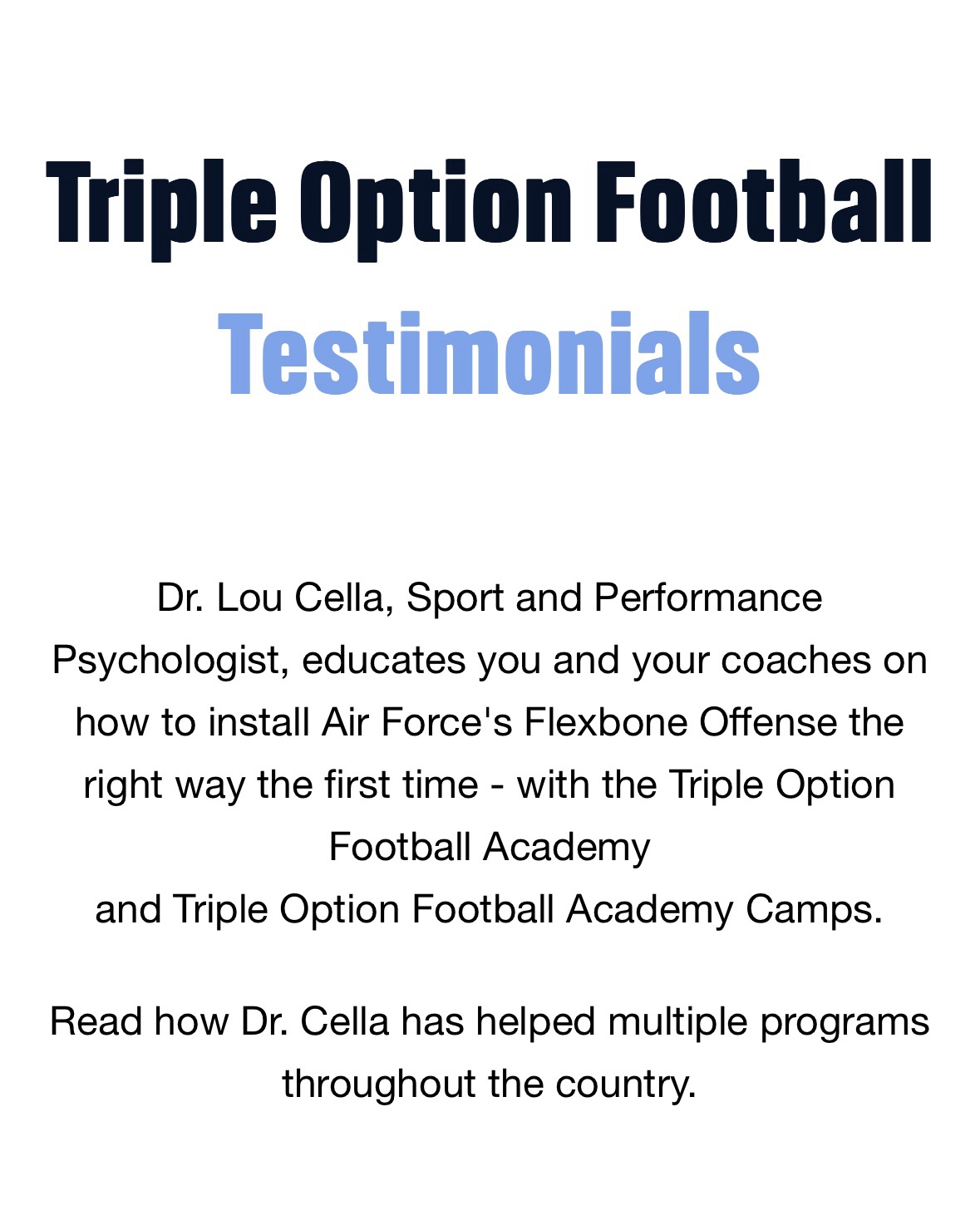 Triple Option Football Academy Testimonials