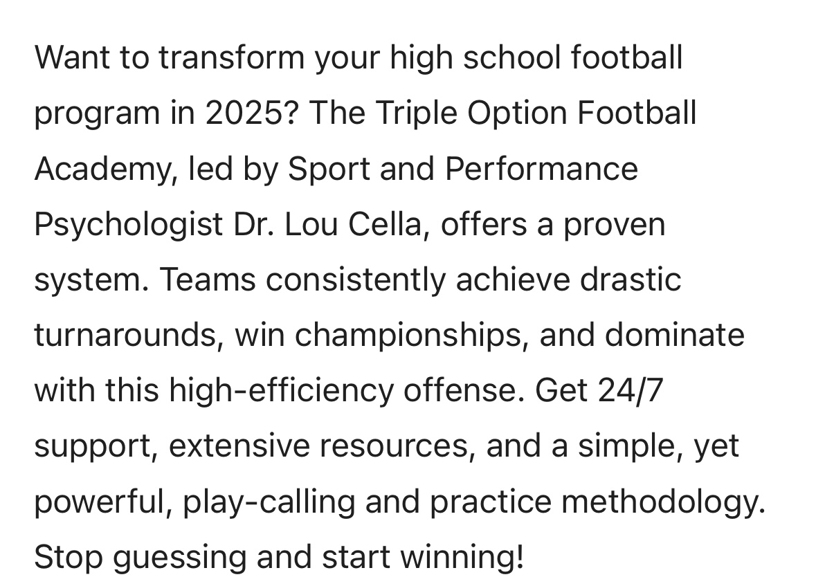 Unlock Championship Success for $997 With the Triple Option Football Academy
