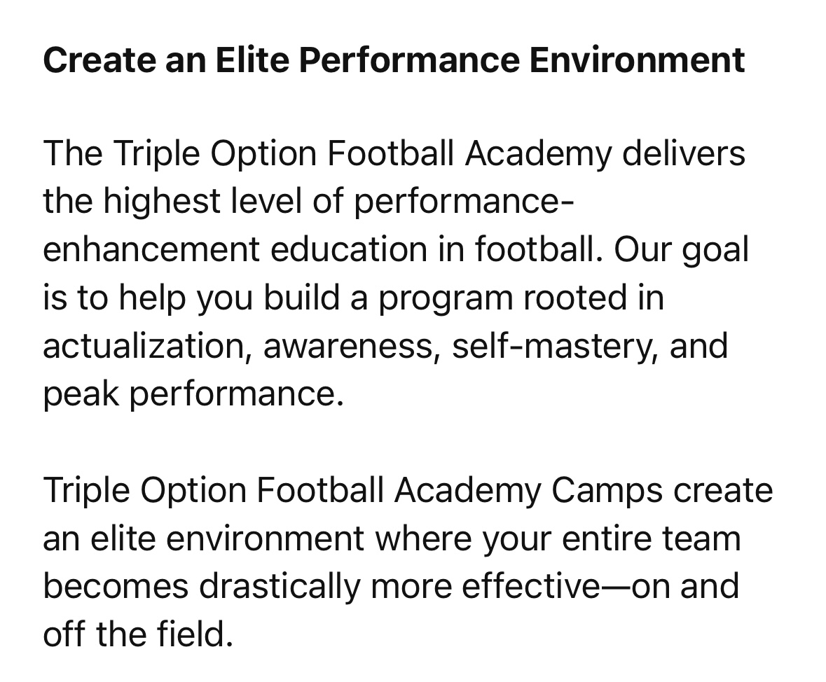 Create the Elite Performance Environment—With Triple Option Football Academy Camps
