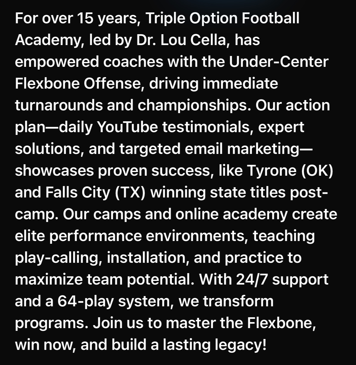 Transform Your Team with the Triple Option Football Academy- $997