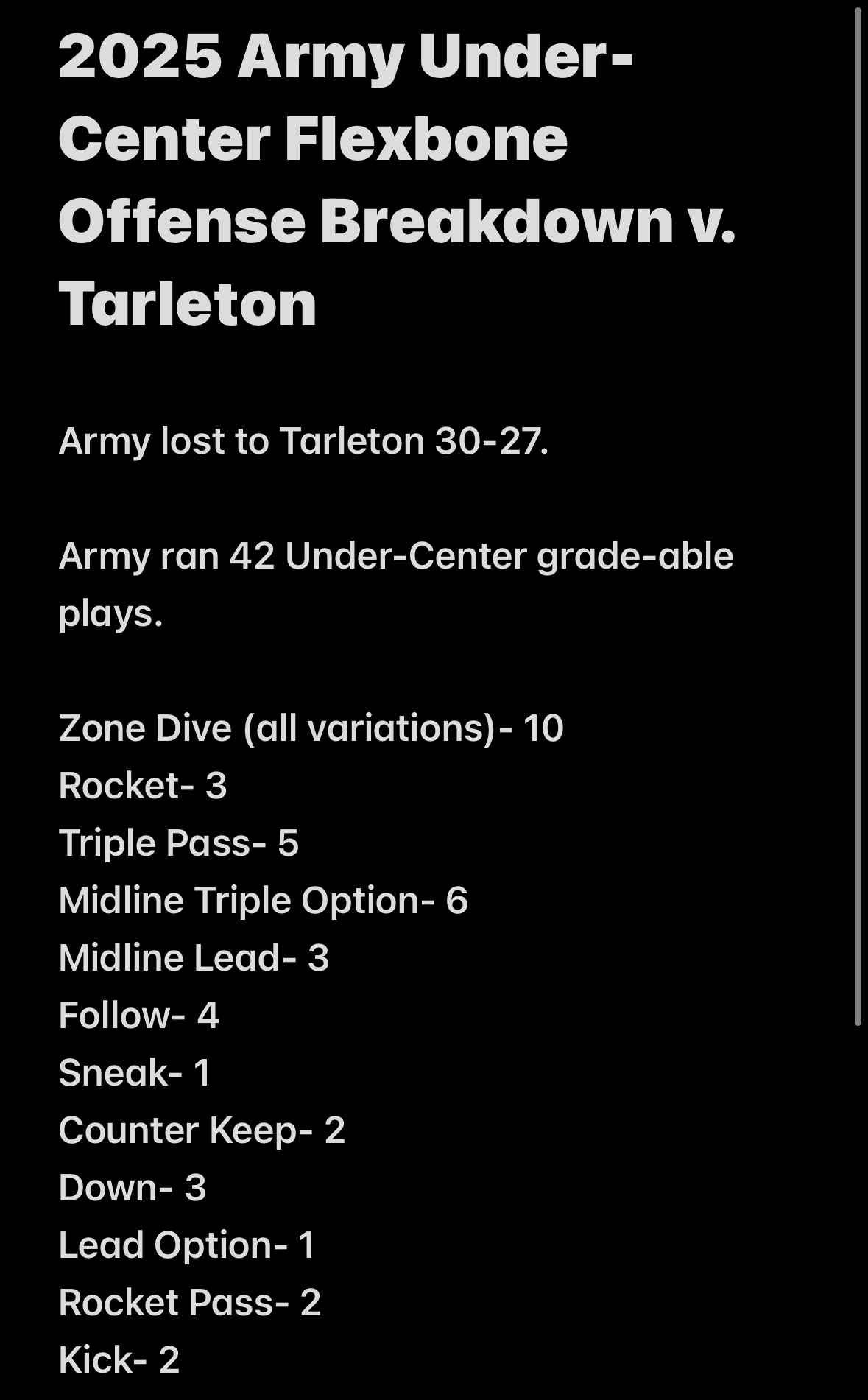 2025 Army Under-Center Flexbone Offense Breakdown v. Tarleton