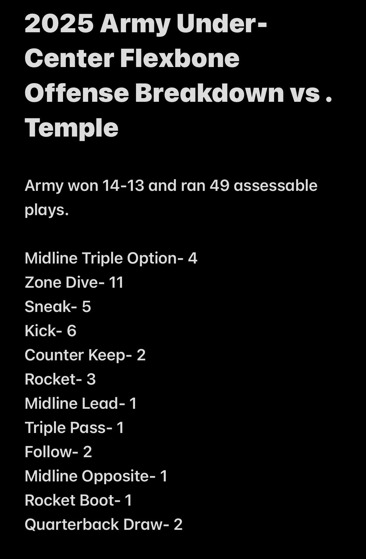 2025 Army Under-Center Flexbone Offense Breakdown vs . Temple