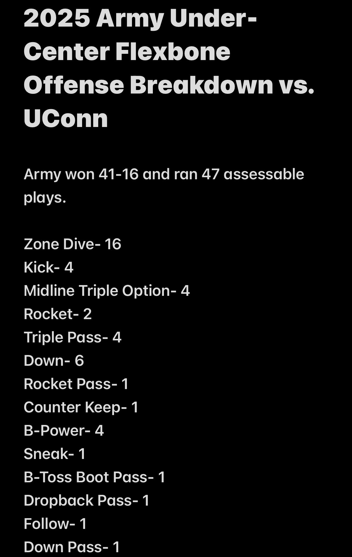 2025 Army Under-Center Flexbone Offense Breakdown vs. UConn